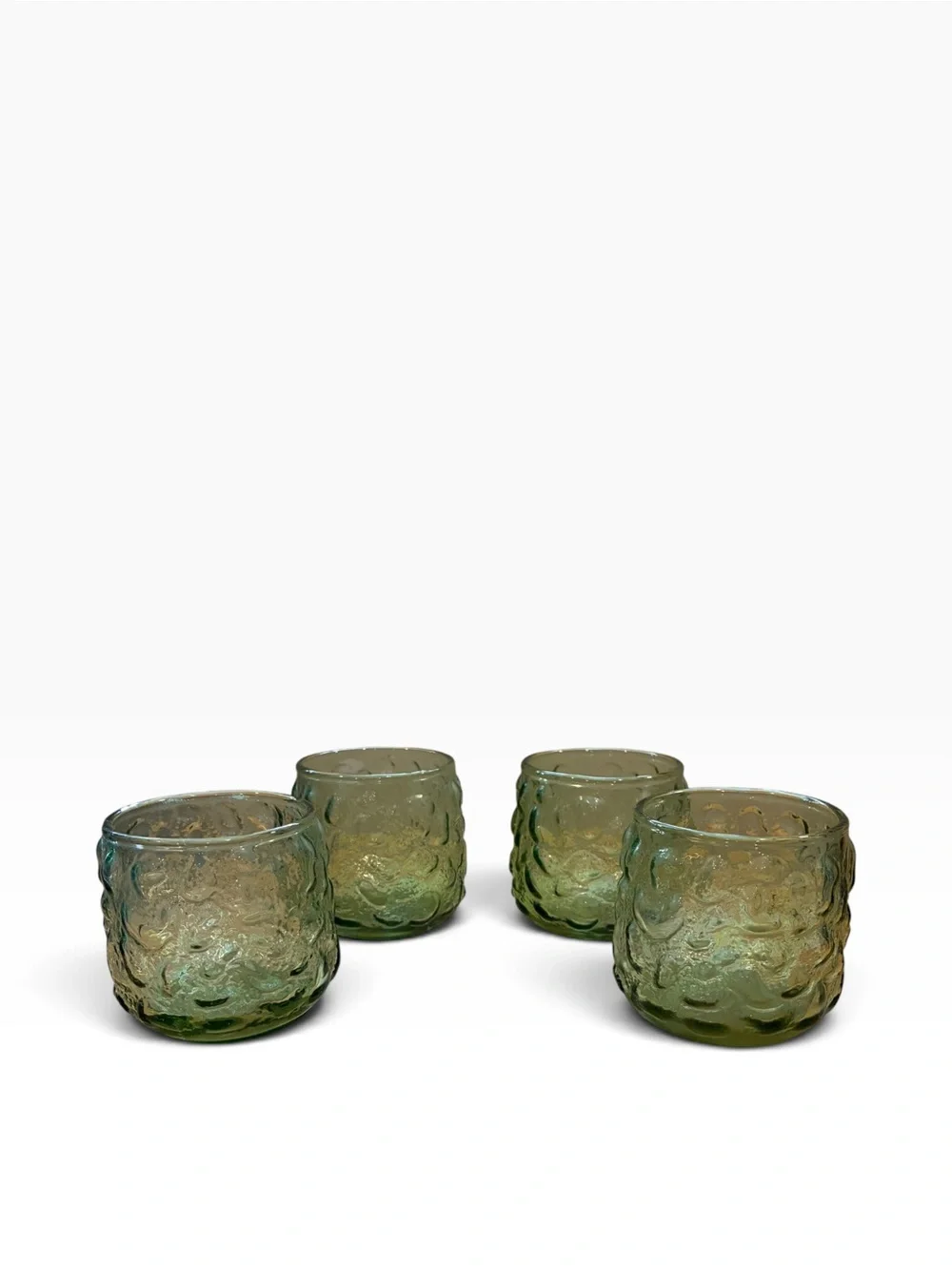 Set of 4 Vintage ANCHOR HOCKING Milano Green Roly Poly Tumbler Rocks Glasses
